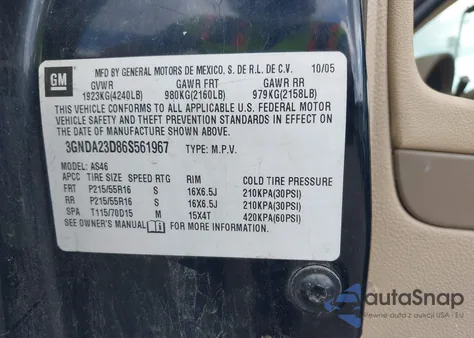 2006 Chevrolet Hhr Lt из США, поврежденный, VIN 3GNDA23D86S561967